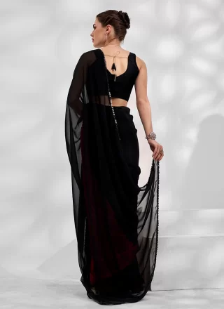 Plain and Sequins Work Georgette Trendy Saree In Black and Red