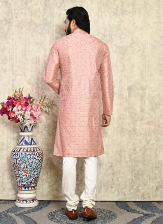 Plain Work Art Silk Kurta Pyjama In Rust
