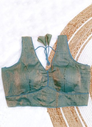 Plain Work Chiffon Blouse In Grey and Turquoise for Festival