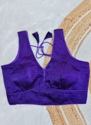 Plain Work Chiffon Designer Blouse In Violet for Festival