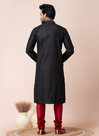 Plain Work Cotton Kurta Pyjama In Black