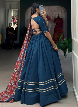 Plain Work Cotton Lehenga Choli In Blue