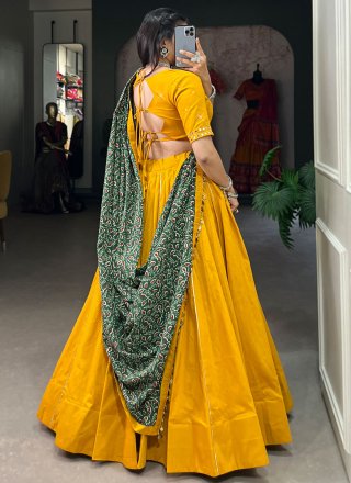 Plain Work Cotton Lehenga Choli In Mustard