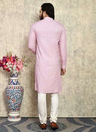 Plain Work Cotton Lycra Kurta Pyjama In Pink