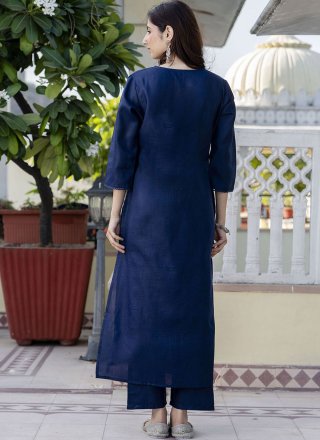 Plain Work Cotton Pant Style Suit In Blue for Ceremonial