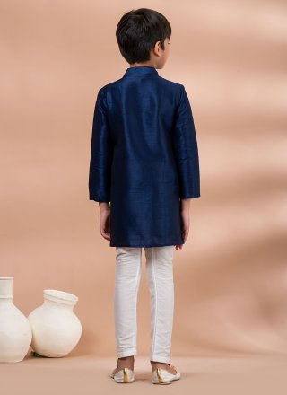 Plain Work Dupion Silk Kurta Pyjama In Blue