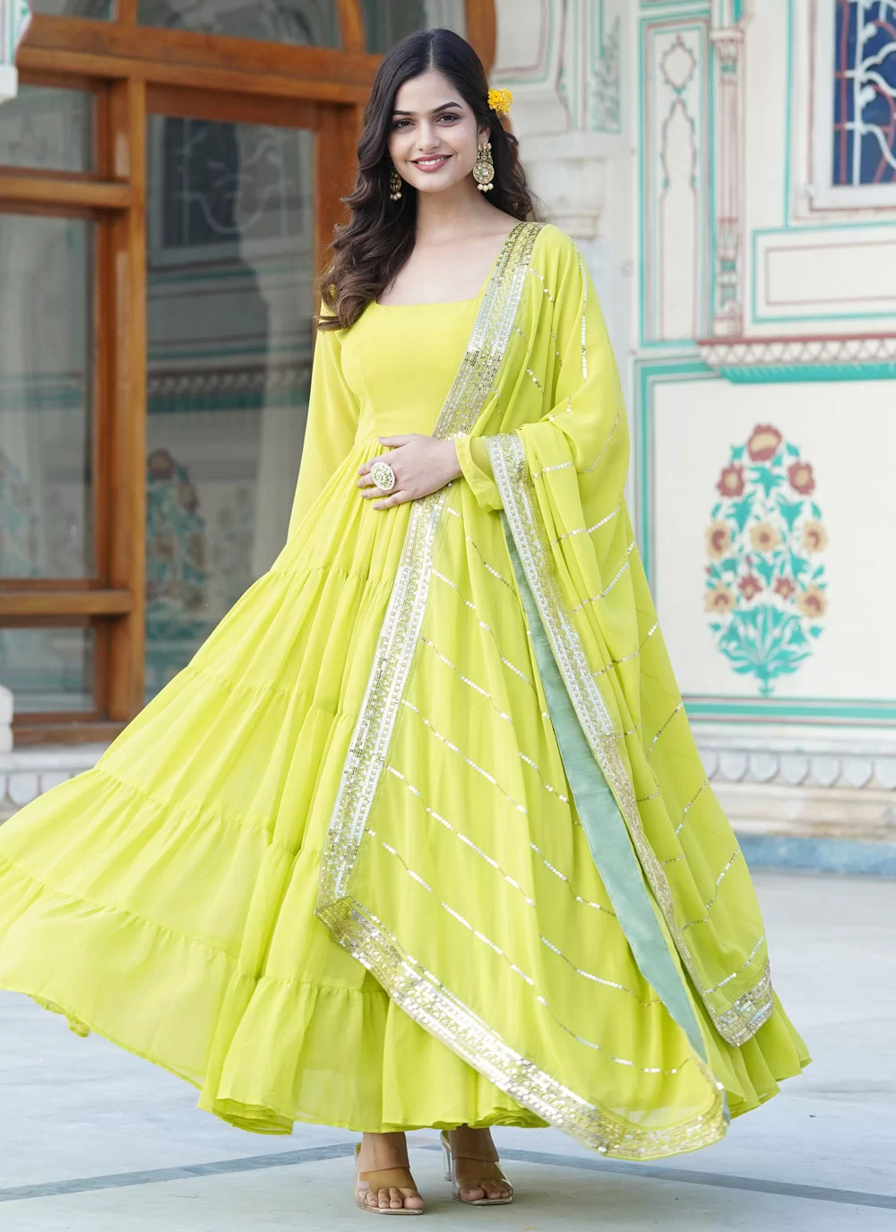 Plain green gown best sale