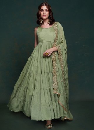 Plain Work Georgette Gown In Green