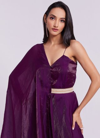 Plain Work Organza Gown In Wine for Ceremonial