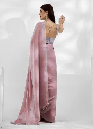 Plain Work Organza Trendy Saree In Pink for Casual
