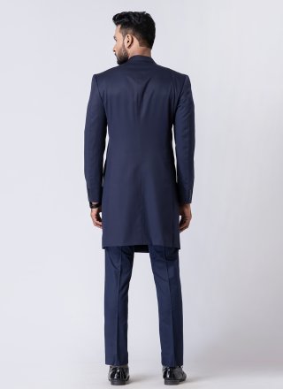 Plain Work Polyester Jodhpuri Suit In Blue