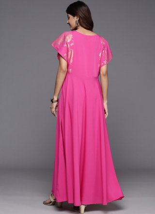 Plain Work Polyester Party Wear Kurti In Pink