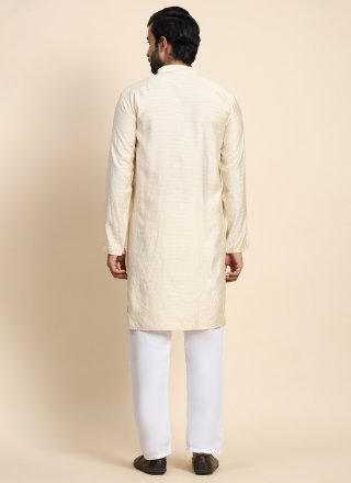 Plain Work Rayon Kurta Pyjama In Cream for Casual