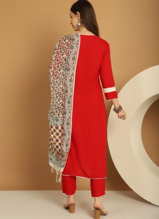 Plain Work Rayon Pant Style Suit In Red