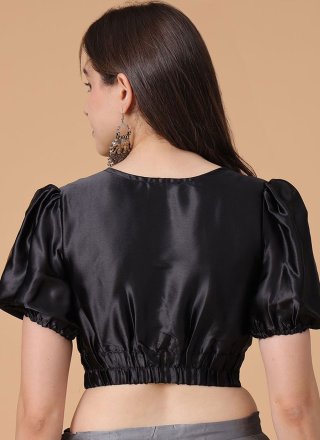 Plain Work Satin Silk Blouse In Black for Ceremonial
