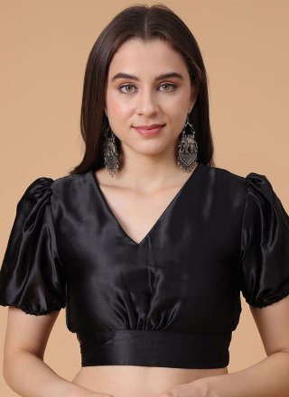 Plain Work Satin Silk Blouse In Black for Ceremonial
