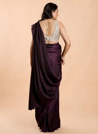 Plain Work Silk Classic Sari In Purple for Casual