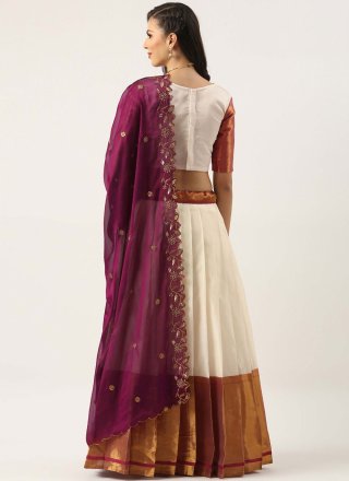 Plain Work Silk Lehenga Choli In Purple and White for Ceremonial