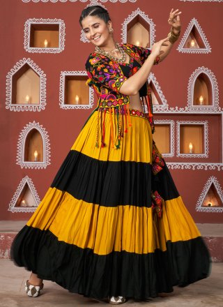 Plain Work Viscose Readymade Lehenga Choli In Black and Mustard