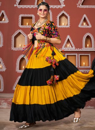 Plain Work Viscose Readymade Lehenga Choli In Black and Mustard