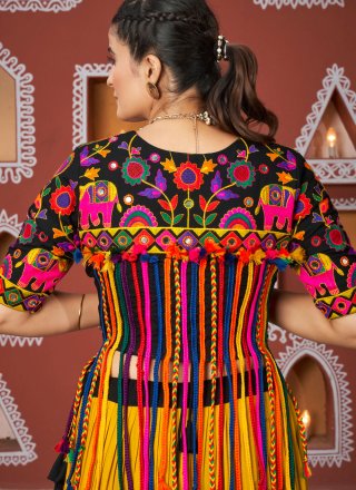 Plain Work Viscose Readymade Lehenga Choli In Black and Mustard