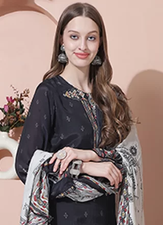 Pleasance Black Muslin Salwar Suit with Embroidered Work
