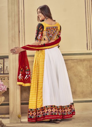 Pleasing Multi Colour Art Silk A - Line Lehenga Choli with Embroidered, Mirror and Thread Work