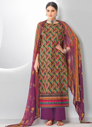 Pleasing Purple Cotton Salwar Suit with Digital Print Work