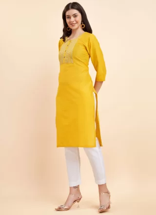 Polyester Designer Kurti In Mustard