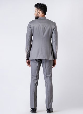 Polyester Jodhpuri Suit In Grey