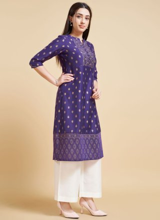 Polyester Party Wear Kurti with Foil Print Work