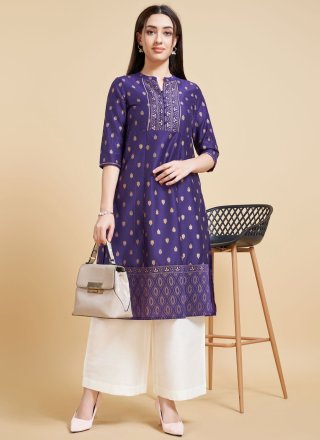 Polyester Party Wear Kurti with Foil Print Work