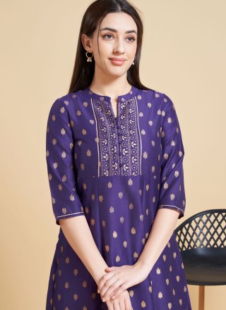 Polyester Party Wear Kurti with Foil Print Work