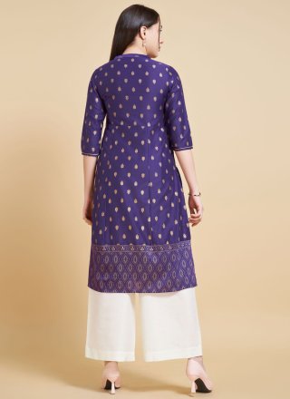 Polyester Party Wear Kurti with Foil Print Work