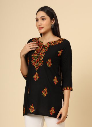 Precious Black Rayon Casual Kurti with Chikankari, Embroidered and Thread Work