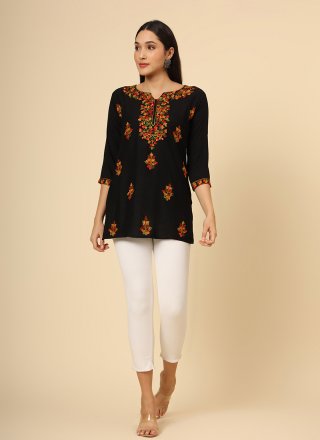 Precious Black Rayon Casual Kurti with Chikankari, Embroidered and Thread Work