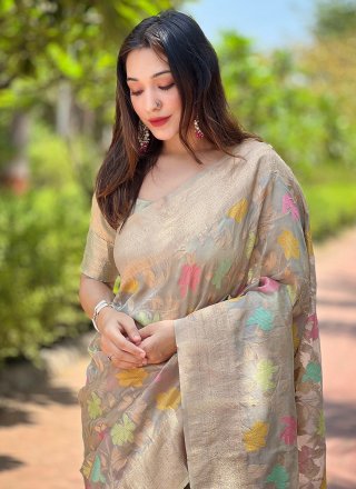 Precious Grey Organza Trendy Saree