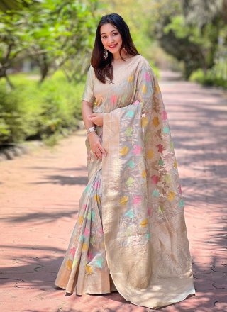Precious Grey Organza Trendy Saree