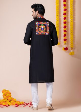 Preferable Black Rayon Kurta Pyjama with Lace, Machine Embroidery and Patch Border Work
