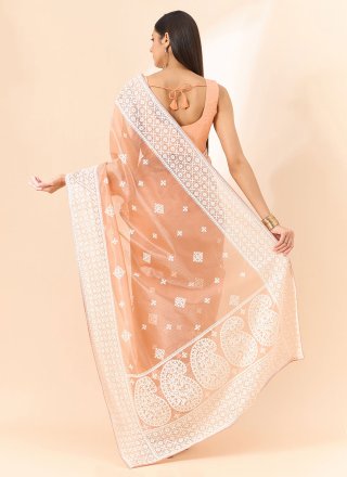 Preferable Peach Organza Casual Sari