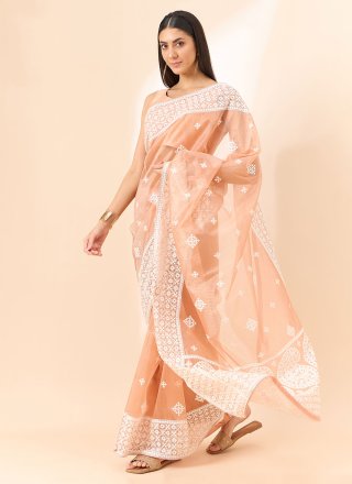 Preferable Peach Organza Casual Sari