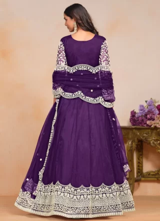 Preferable Purple Net Floor Length Salwar Suit with Embroidered Work