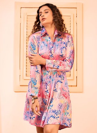 Prepossessing Pink Satin Designer Kurti