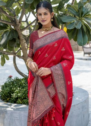 Prepossessing Red Banarasi Silk Trendy Saree