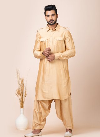 Pretty Beige Viscose Kurta Pyjama In Plain