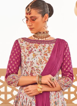 Pretty Multi Colour Patola Silk  Designer Gown with Foil Print Work