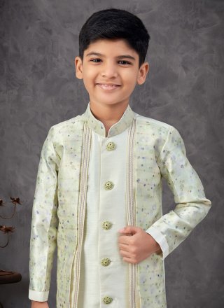 Prime Cream and Green Banarasi Silk Indo Western Sherwani