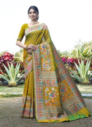 Prime Green Pure Silk Contemporary Sari with Weaving Work