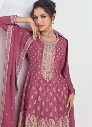 Prime Pink Chinon Salwar Suit with Embroidered Work