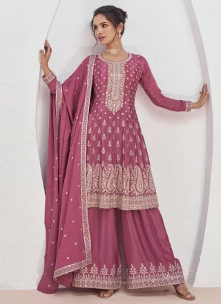 Prime Pink Chinon Salwar Suit with Embroidered Work